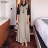 ZANZEA Abito Lungo da Donna Autunnale con Scollo a Revers, Manica Lunga, Patchwork, Finto Due Pezzi, Stampa Floreale, Casual, Svasato