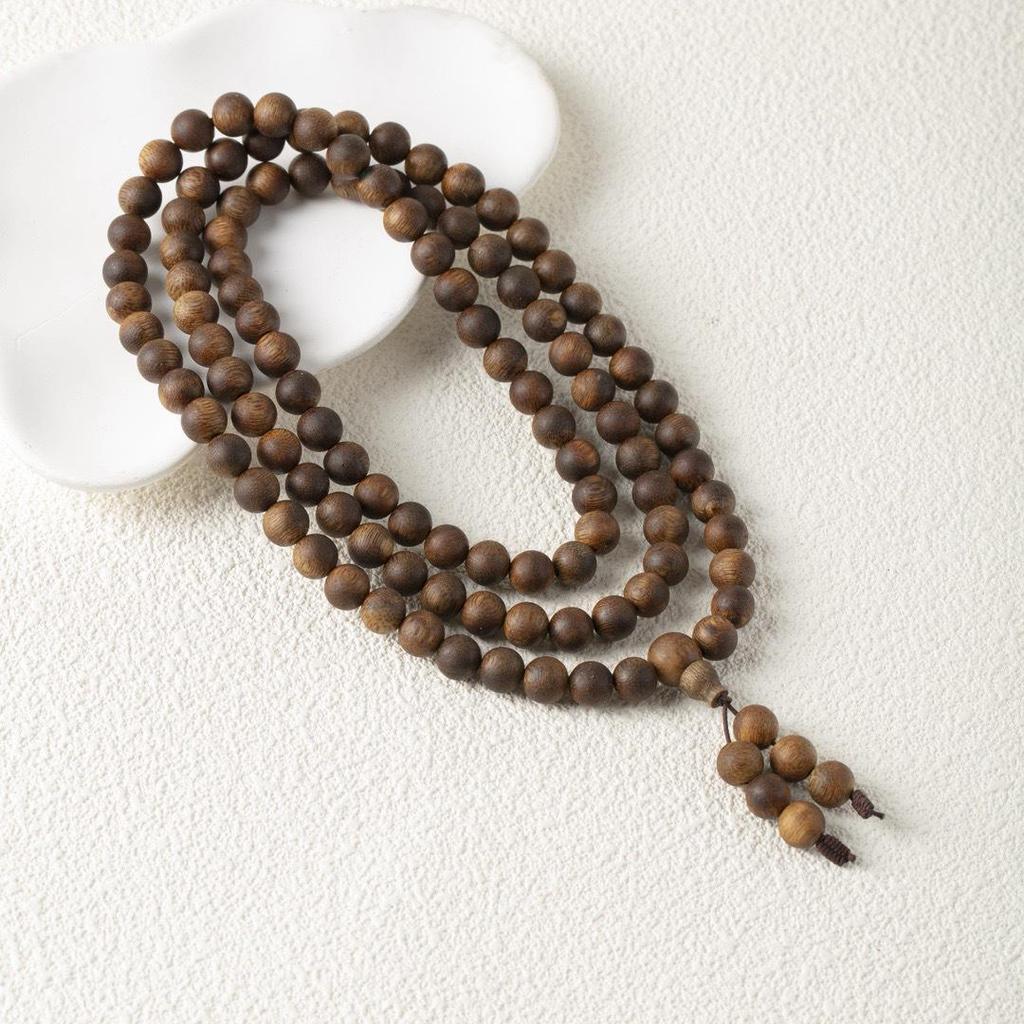 Natural Kynam Agarwood 108-Bead Multi-Strand Prayer Bracelet for Women and Men