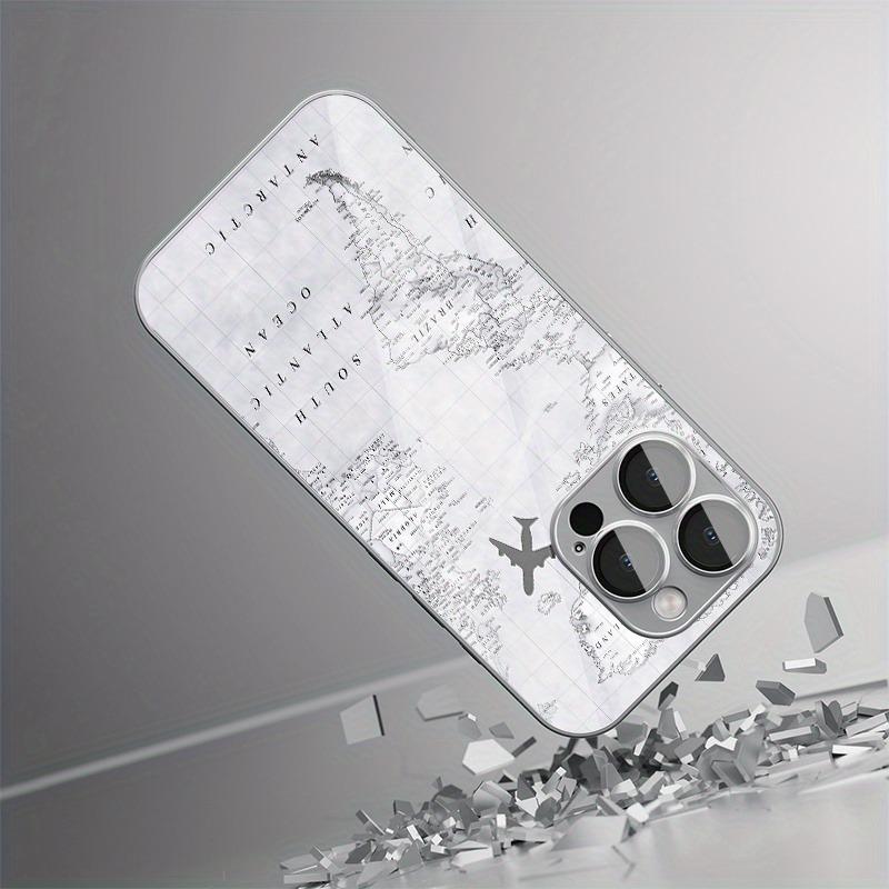 Creative Grey Map Plane Flight Print Pattern Electroplate TPU Case For iPhone 17 16 15 14 13 12 11 Pro Max Plus 16E 17 Air Cover