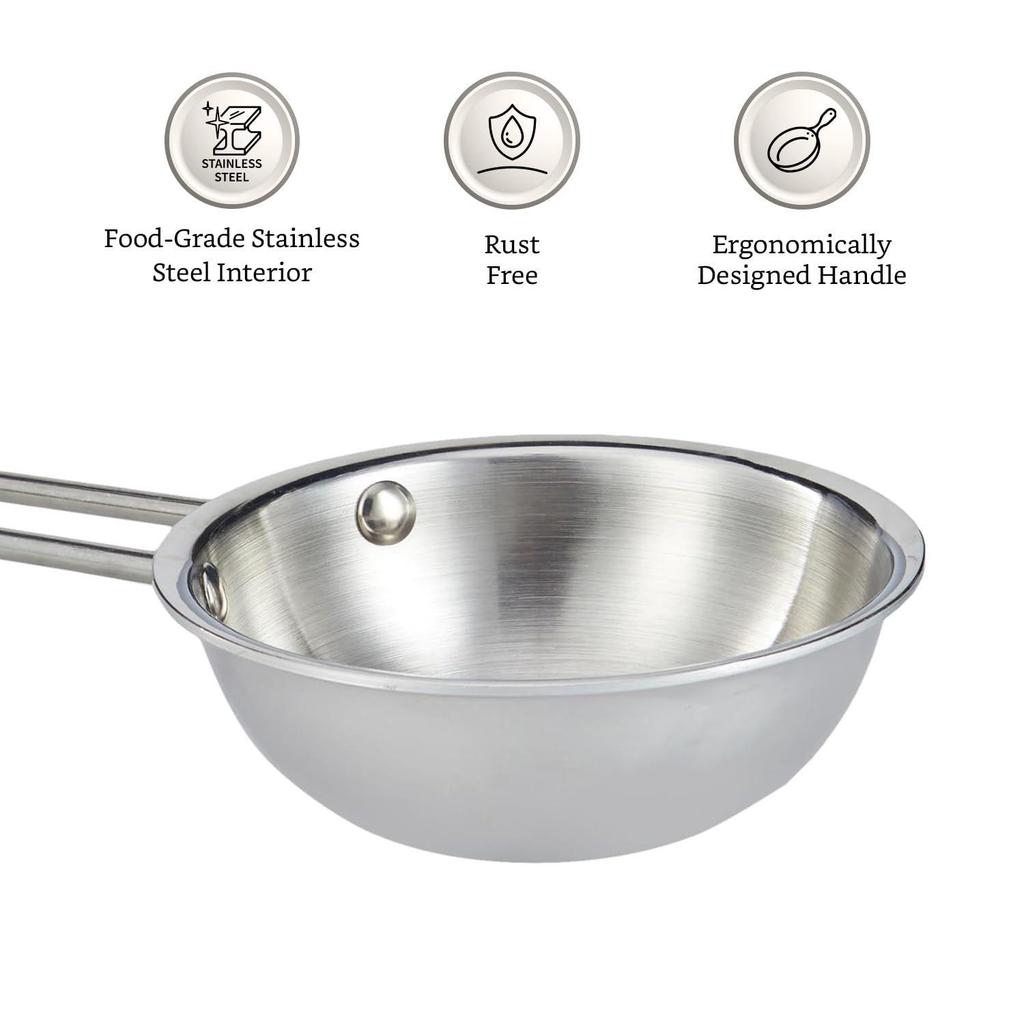 Ergonomic Cool Touch Handle | Three-Layer Durable Construction | Gas Stove & Induction Compatible | Silver | 350 ML