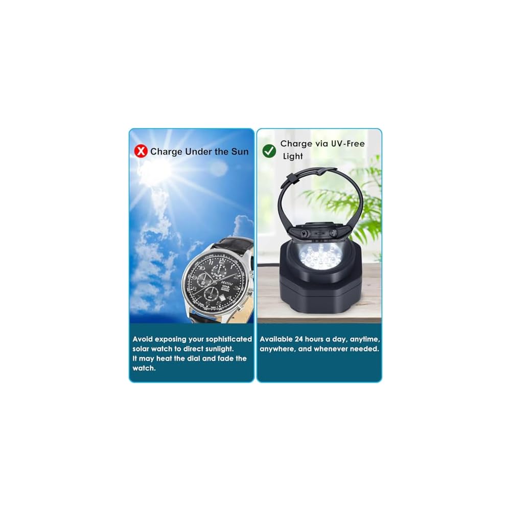 CoolFire - Carregador Rápido de Relógio Solar Sem UV, Carregador de Bateria Portátil para Todos os Relógios Solares Ecológicos - Carregador de Relógio Solar para Todos os Tipos de Relógio Solar Ecológico