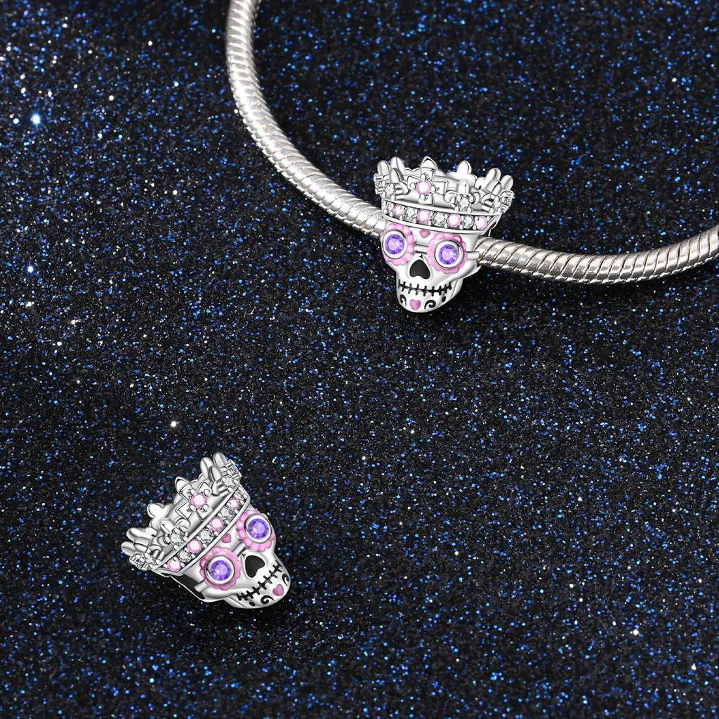 Charms Original Copper Plated Romantic Crown Skull Beads Fit Bracelet Diy Gift Women Delicate Jewelry Accessory