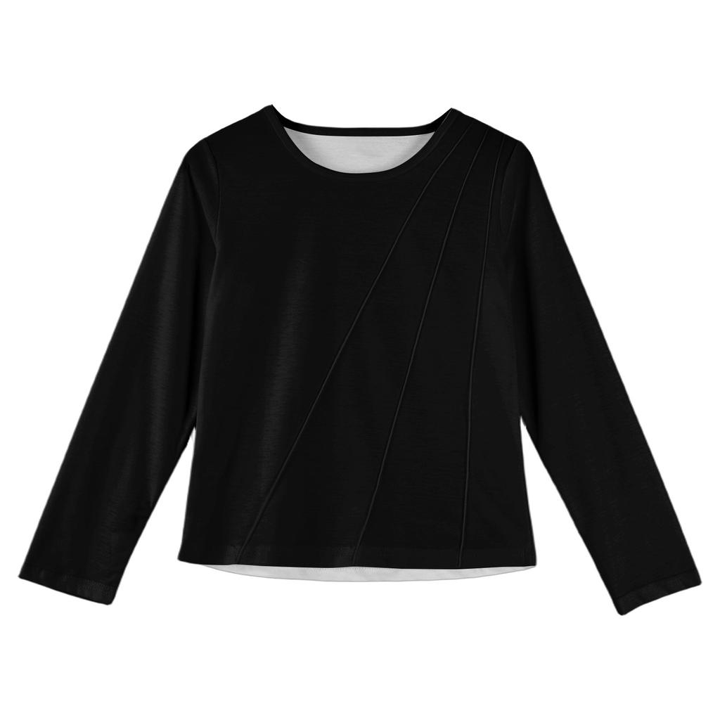 Girls' Long Sleeve Tee - Pleated Round Neck Casual Top