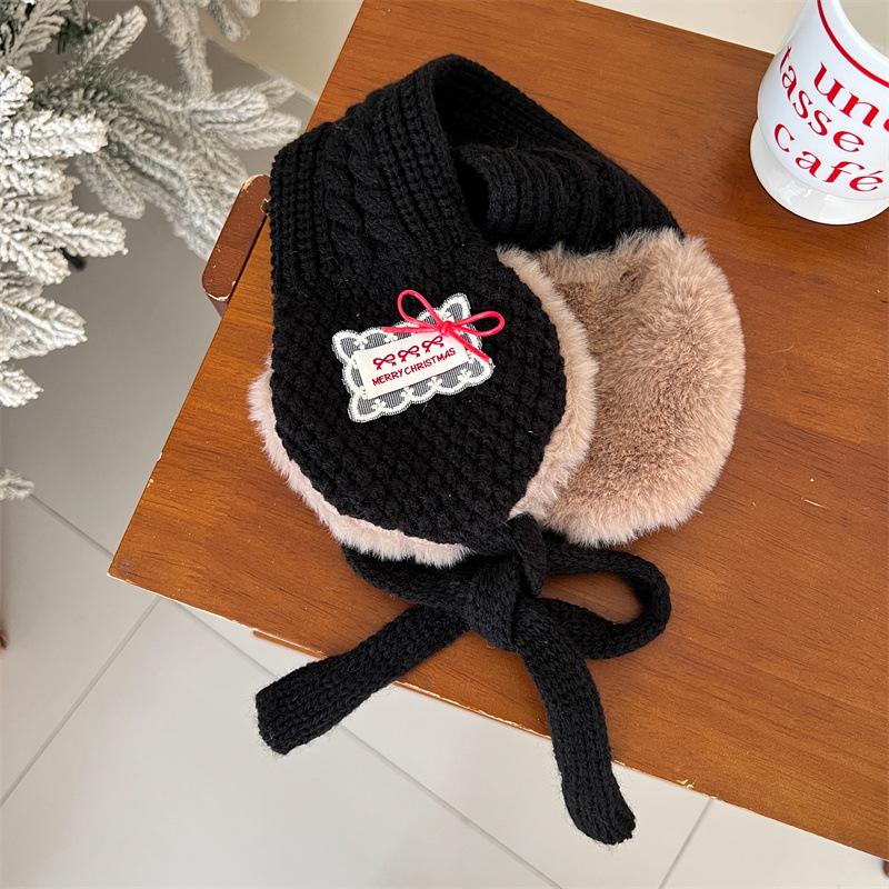 Korean Fahion Kids Ear Muffs Winter New Ins Girl Lace Tie Knitted Thicken Warm Hair Ear Covers Soft Baby Ear Warmer Headband