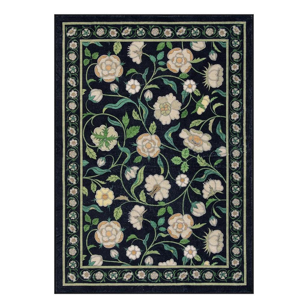 Eleganter Boho Französisch Eleganter Floraler Grüner Teppich Europäischer Pastoraler Stil Wohnzimmerdeko Teppich Schlafzimmer Kunstteppich Waschbarer Teppich
