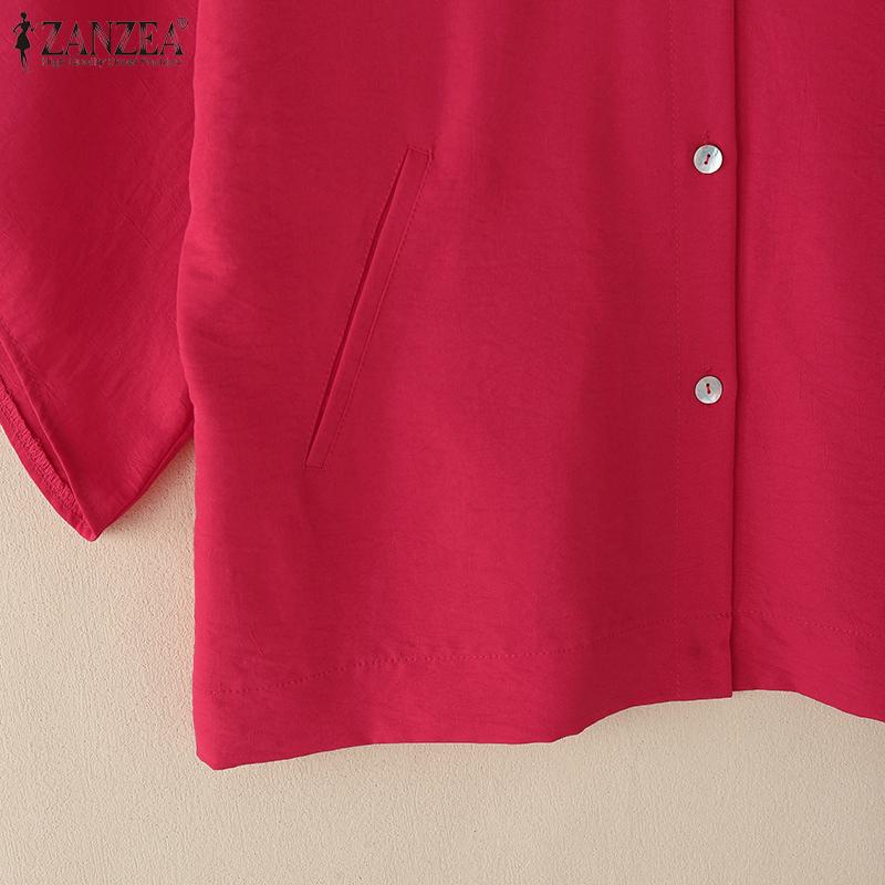 ZANZEA Women Casual Round Neck Loose 3/4 Sleeve Solid Blouse