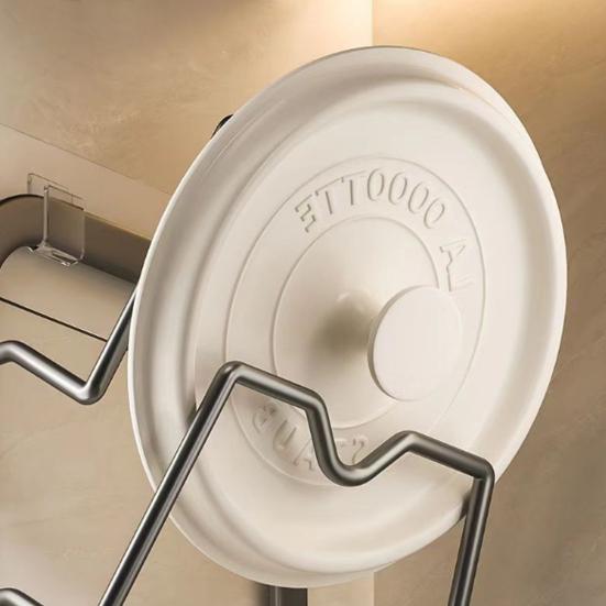 Wall-Mounted Pot Lid Holder Kitchen Pot Lid Storage Rack Punch-Free Pot Lid Organizer with Removable Drip