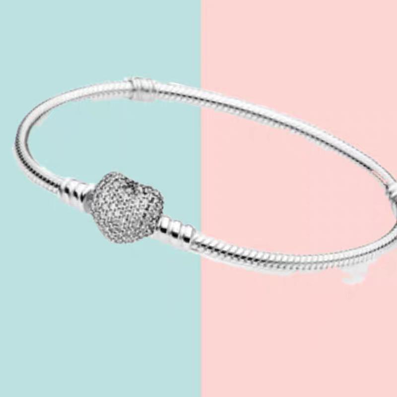 2026 New Style 925 Silver Crown Heart Snake Bone Chain, High-Quality Basic Beaded Bracelet for Women DIY Jewelry Making