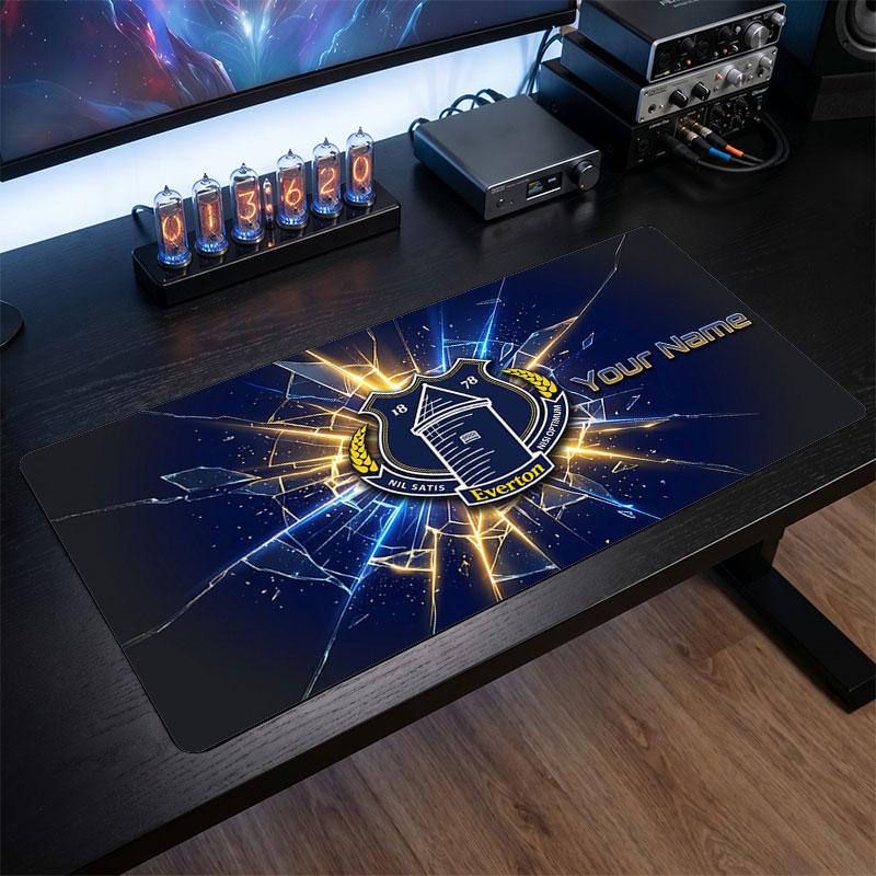Everton FC Custom Large Mouse Pad, Personalized Name Text Print, Football Logo Non‑Slip Desk Mat Gaming Gift