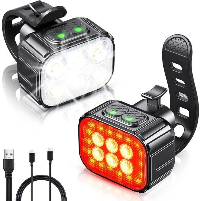 Lampe Vélo LED - Rechargeable USB - Étanche IP65 - 2 X 4 + 2 X 6 Modes - Couleur: Blanc