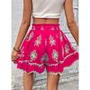 Fashion Summer Bohemian Vacation Women's Wide Leg Shorts High Waisted Casual Loose Female Shorts Printed Vintage Women's Beach Pants New