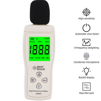 AS804 Digitaler Schallpegelmesser Dezibel 30 dB bis 130 dB Diagnosewerkzeuge Überwachungstester Lärm DB Detektor Analysator