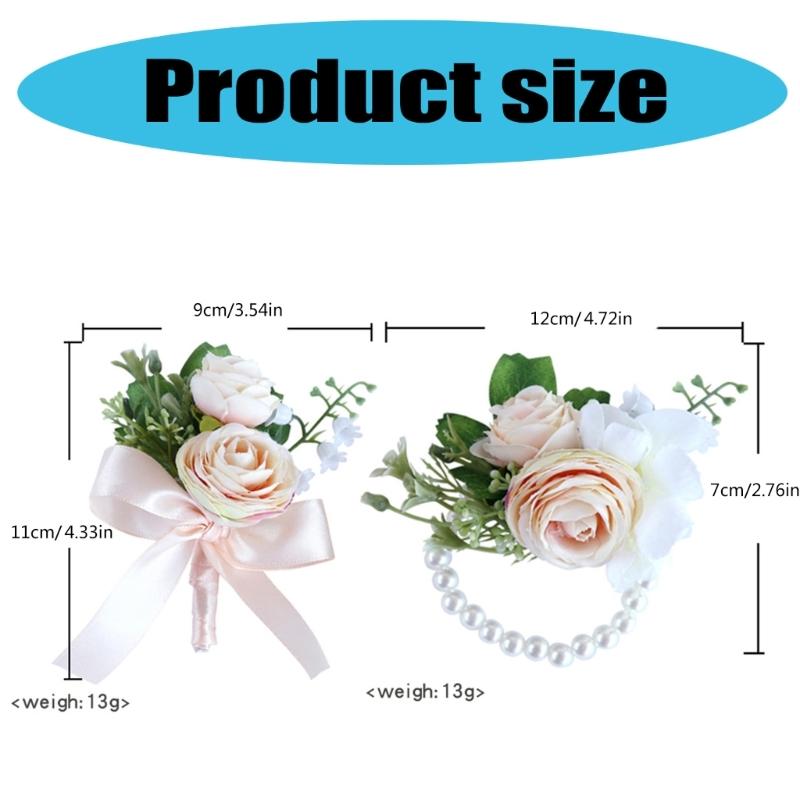 Wedding Flower Wrist Corsages Boutonniere for Bride Groom Natural Looking Artificial Rose Flower for Special Occasion