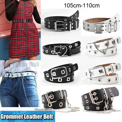 Punk-Ösengürtel mit Löchern für Damen, Herren, Teenager, Mädchen, Nieten-PU-Ledergürtel für Jeans, Hosen, Röcke