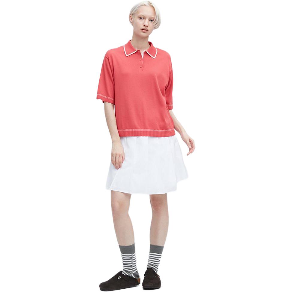 Uniqlo X JW Anderson Collaboration SS23 Spring Summer Series Striped Print Polo Neck Short Sleeve Knit Top Women tops Pink 460652-12