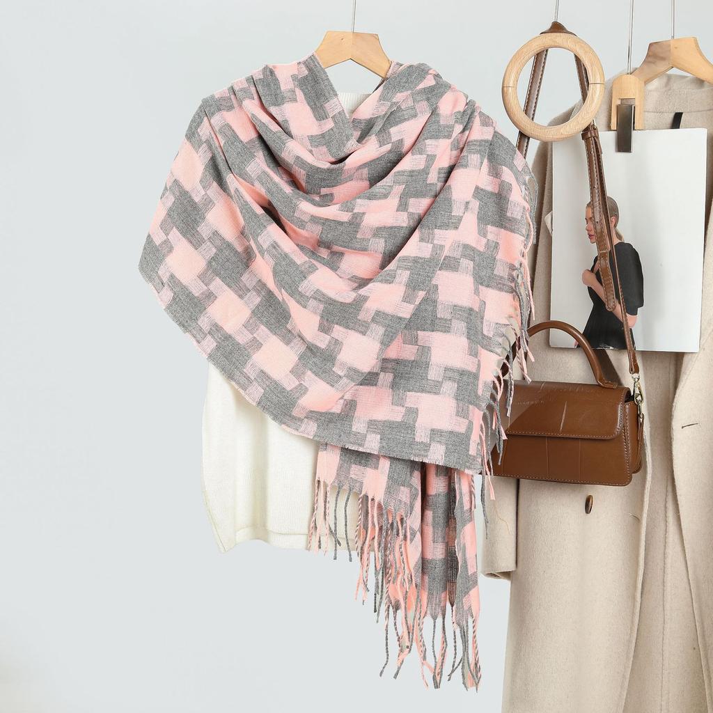 New Women's Retro Thousand Bird Grid Tassel Thickened Warm Scarf Japanese Korean Students Versatile Shawl