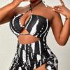 2024 Übergröße Mesh Dreiteiliger Neckholder Bikini und Einteiler Badeanzug für Frauen