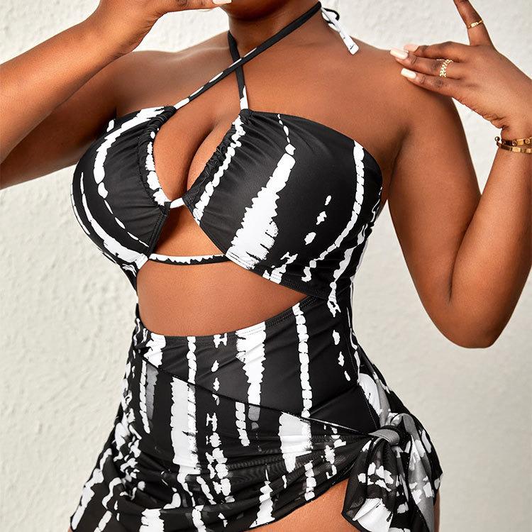 2024 Übergröße Mesh Dreiteiliger Neckholder Bikini und Einteiler Badeanzug für Frauen