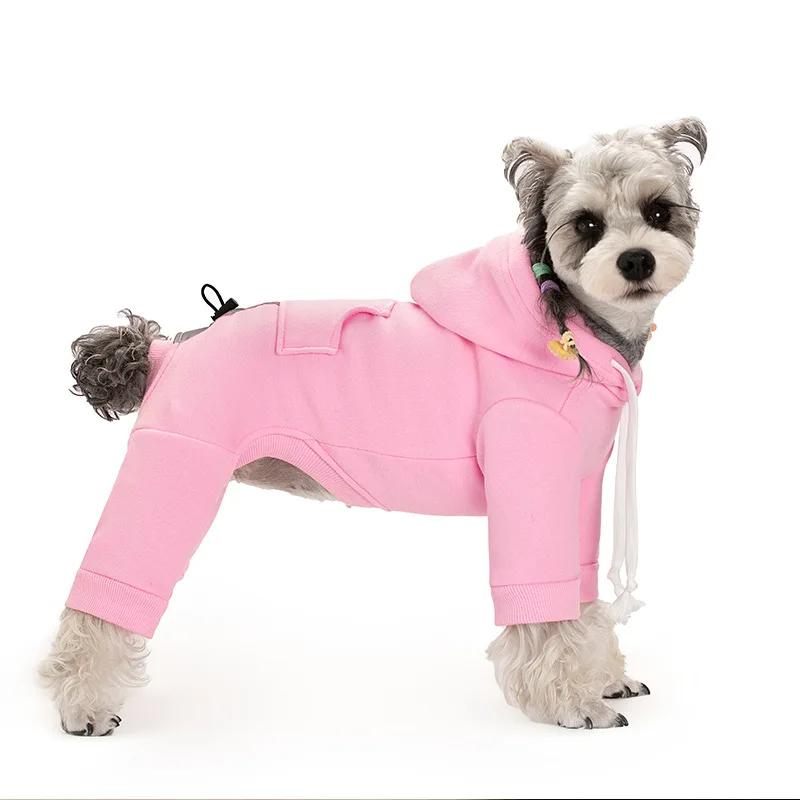 

Winter Dog Hoodie Jumpsuit Small Dog Clothes Pomeranian Bichon Frise Poodle Schnauzer Clothing Pet Apparel Puppy Costume Coat XS（old） рожевий