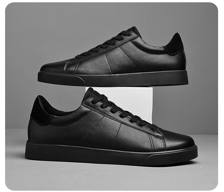 2026 Men's Genuine Leather White Low-Top Skate Shoes - Versatile, Breathable, and Trendy with Thick Sole