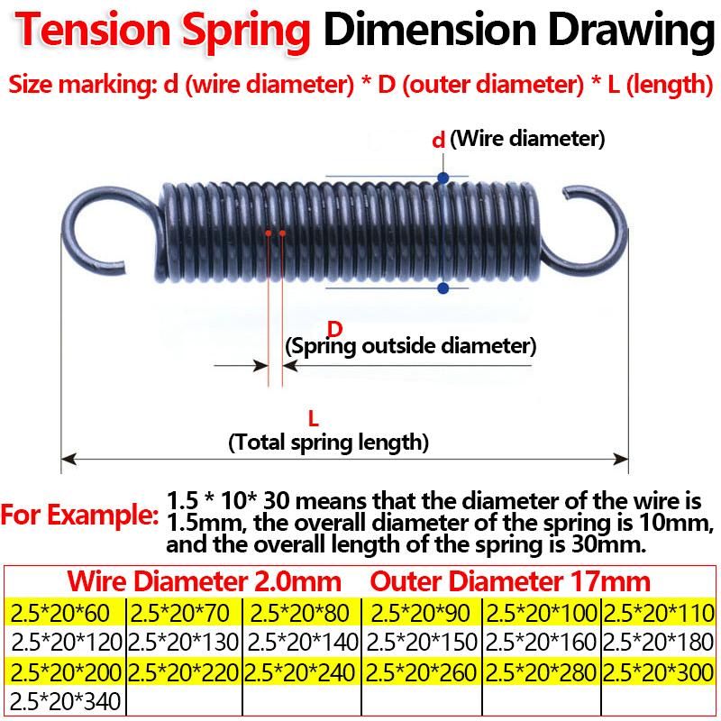 Creamily 1PCS Open Hook Tension Spring Pullback Spring Coil Extension Spring Draught Spring Length 60-340mm