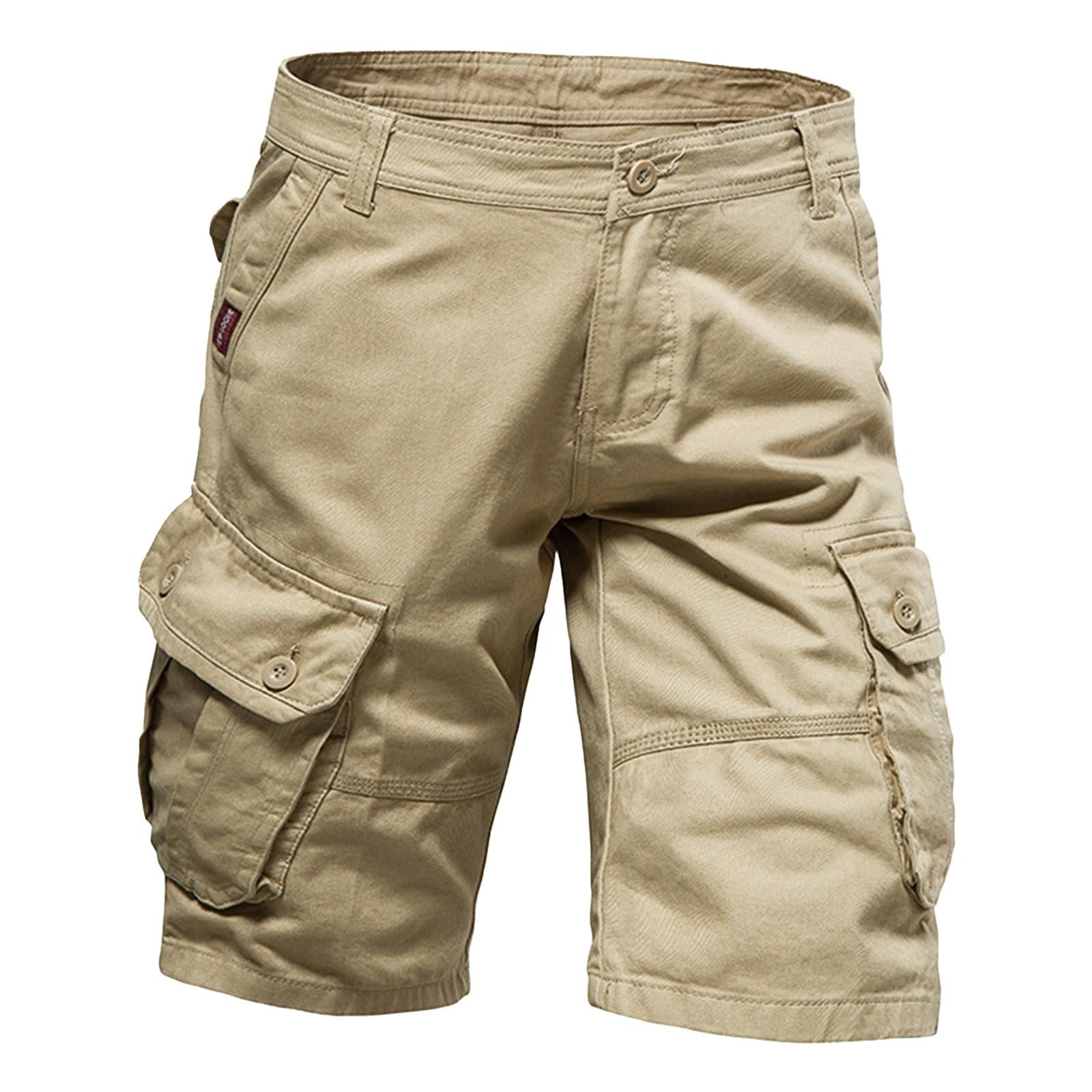 Men s Summer Multi-Pocket Cargo Shorts Men s Casual Fashion Solid Color Loose Cargo Shorts 32