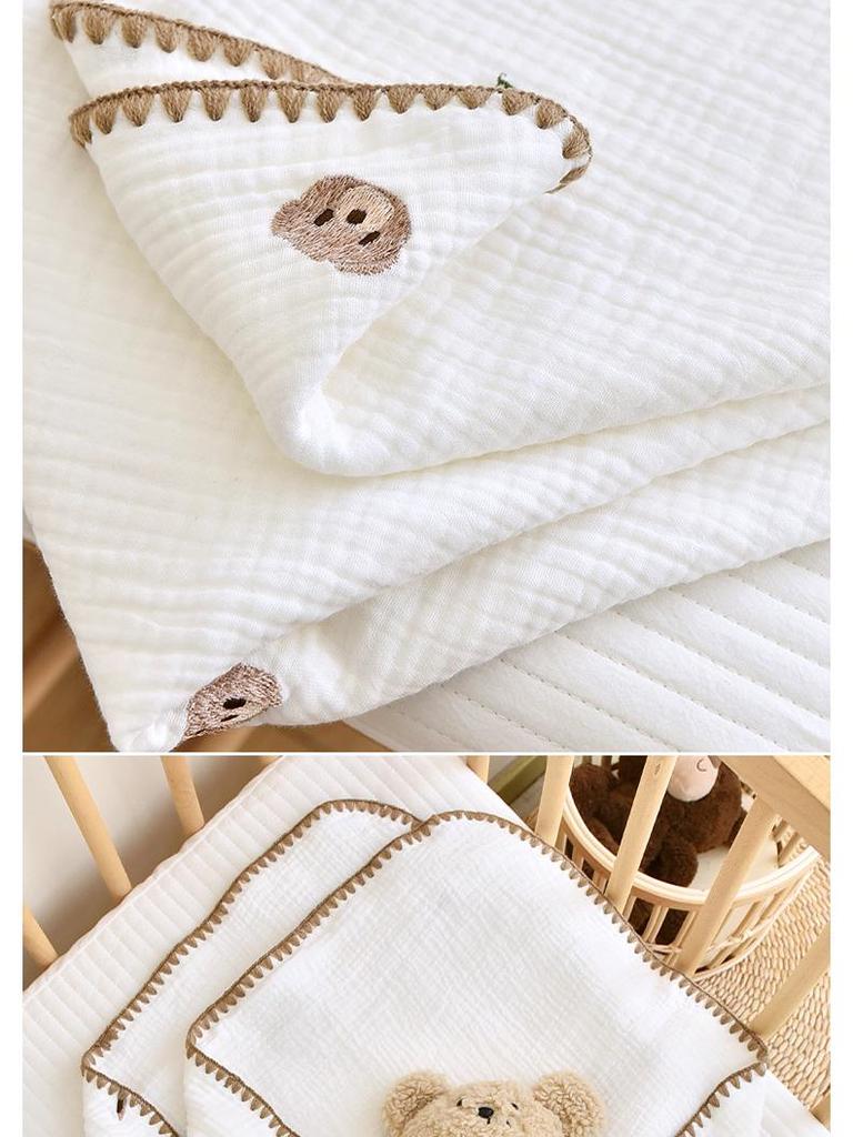 Newborn Pure Cotton Gauze Embroidered Shell Edge Swaddle Wrap