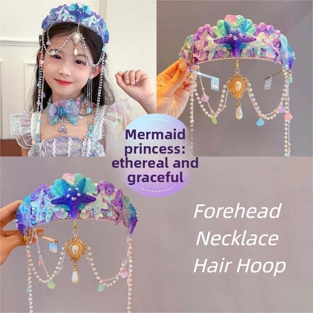 Tassel Mermaid Princess Headband Pearl Jewelry Tassel Crown Forehead Necklace Hair Hoop Children