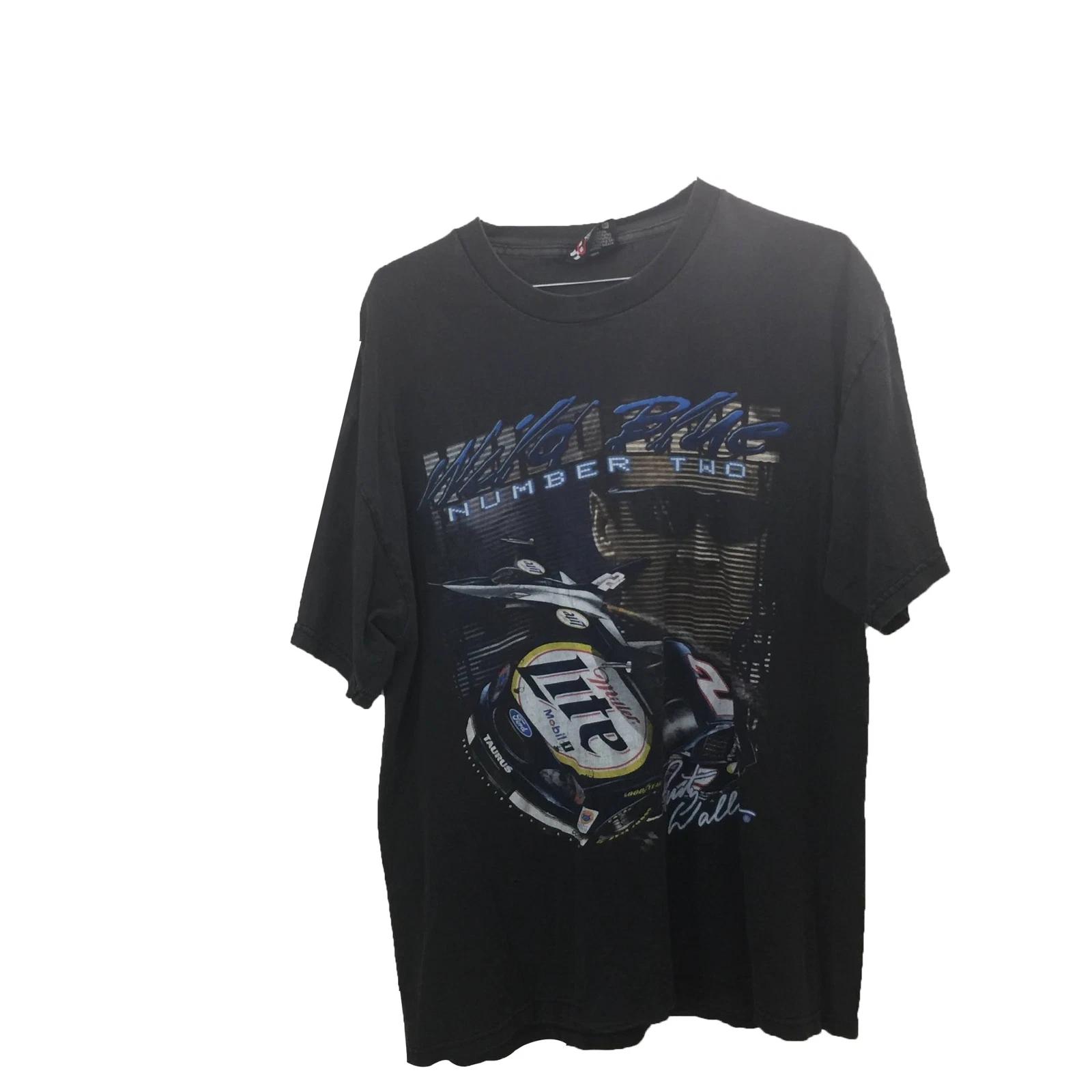 

VTG NASCAR Wild Blue RUSTY WALLACE Beer Faded Black T-Shirt Size Medium M 3XL