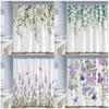 Rustieke Bloemen Douchegordijnen Vlinder Aquarel Bloemen Planten Paars Lavendel Badkamer Gordijn Polyester Decoratie Met Haken