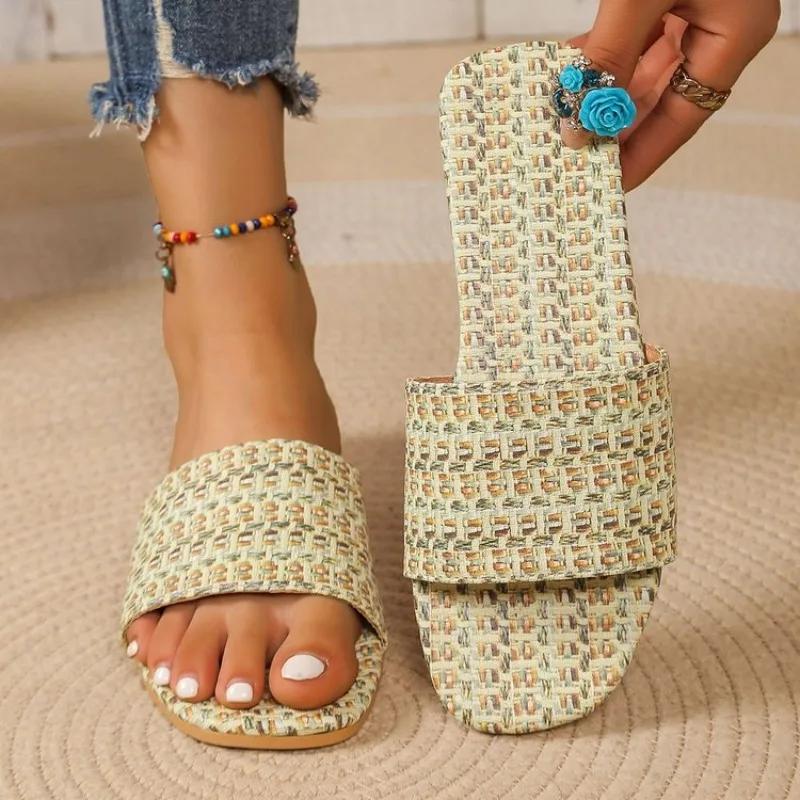

2025Mntrerm Летние Женские Натуральный Бамбук Ротанг Тростник Плетение Обувь Лоза Трава Повседневные Нескользящие Тапочки Женские 38 зелёный