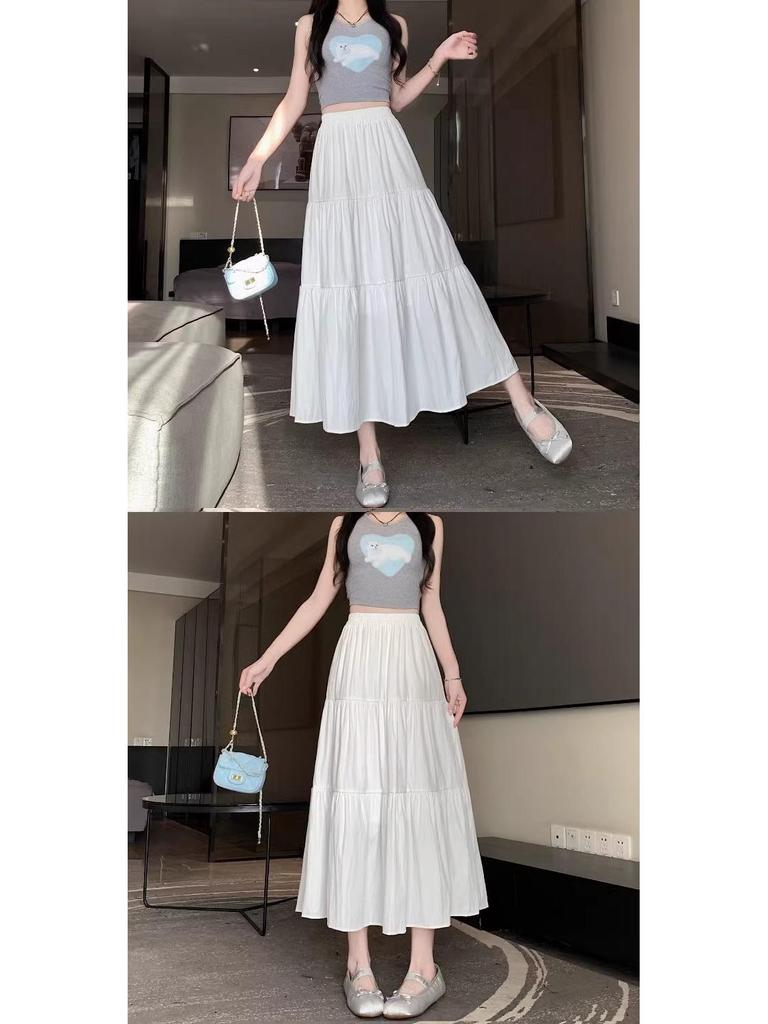 2024 Iridescent White A-line High-Waisted Gauze Midi Skirt - Fairy Summer