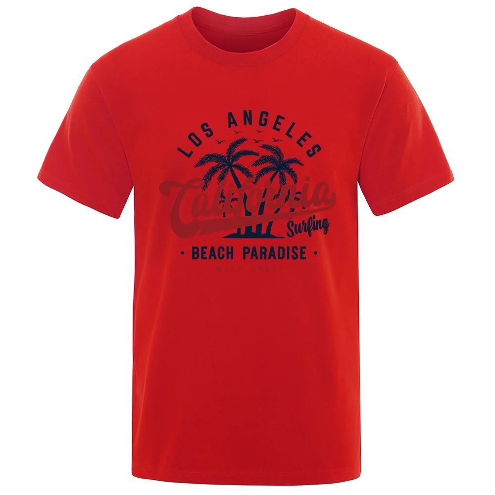 Los Angeles California Beach Paradise Men Tops Fashion Crewneck T Shirt Cotton Summer TShirt Breathable Oversize Clothes S