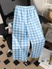 Single-piece girls' fashion simple and sweet plaid loose wide-leg pants, spring and summer style