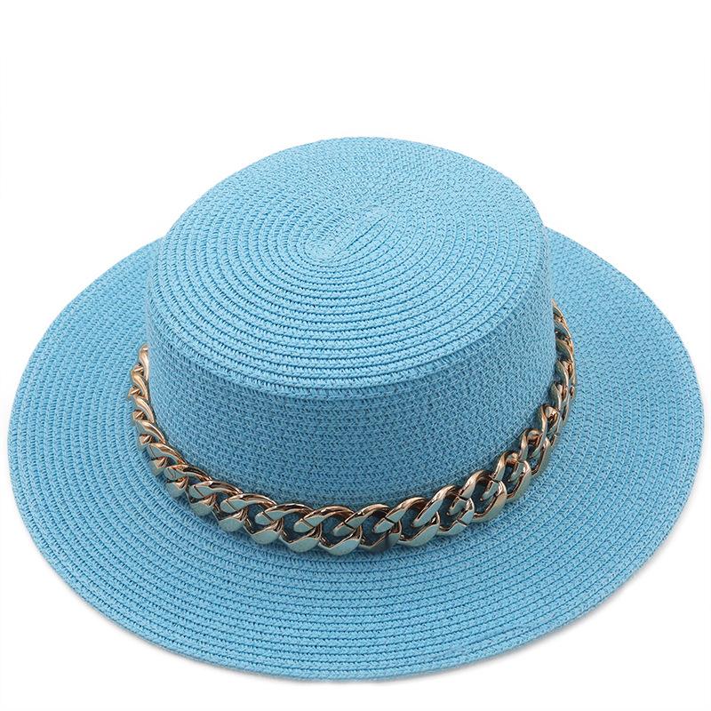 New Flat Top Top Hat Straw Hat Ladies Summer Beach Hat Shade Sunscreen Resort Seaside Hat Flat Brim Jazz Hat