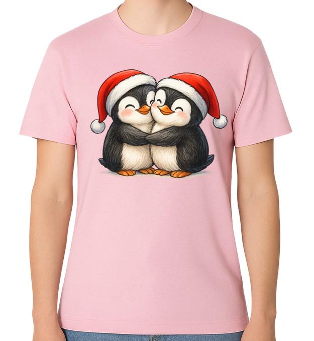 Cute Penguins Cuddling Unisex T-Shirt Merry Xmas Santa Top Christmas Tee S разноцветный