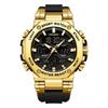 For FB0062 Luxury Gold Sport Watch Men 50m Waterproof Quartz Luminous Hands Chronograph Digital Watch Alarm Stop Silicone Watch