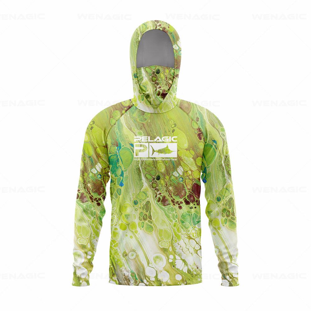 Camicia da pesca estiva da uomo con cappuccio, manica lunga, leggera e ad asciugatura rapida