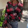 Womens Casual Long Sleeve Ribbed Top Halloween Print Round Neck Slim Fit Stretchy Pullover Shirt