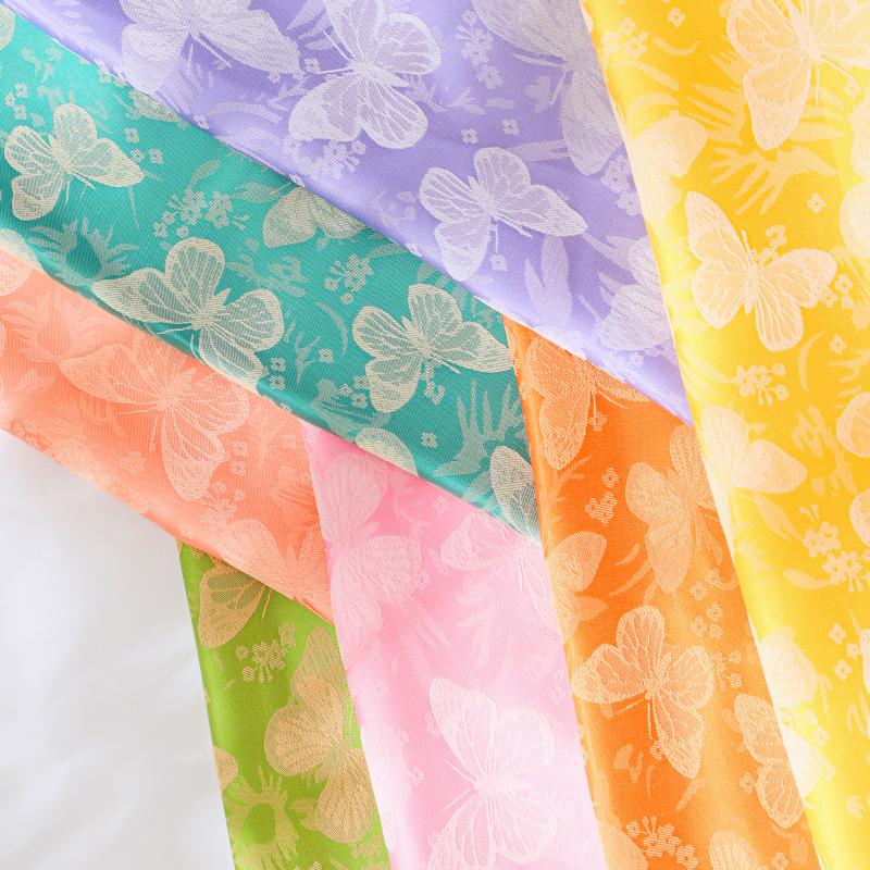 Dark pattern butterfly flower small fresh jacquard fabric imitation acetate Tencel women's cheongsam dress boy Loaded with jacqu