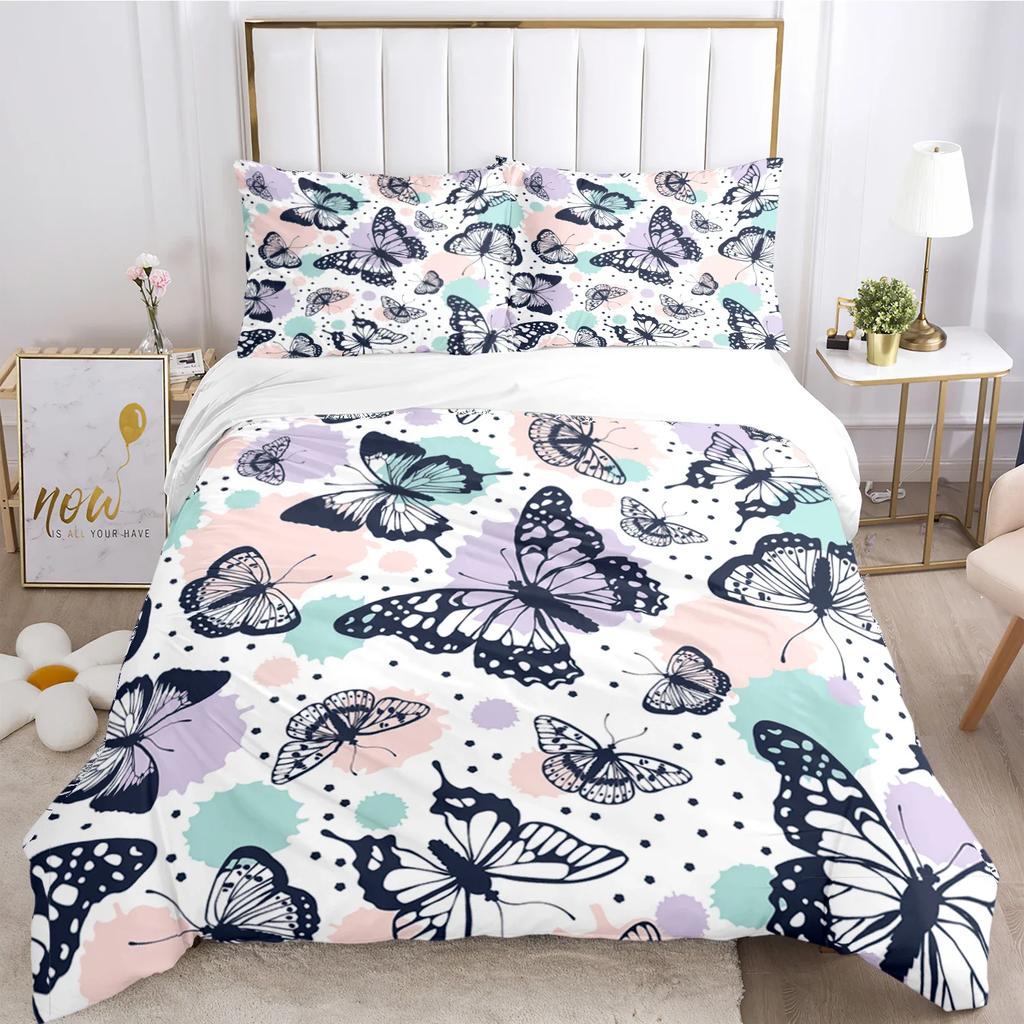Cartoon Butterfly HD Print Polyester Bedding Sets Girl Kids or Adults for Beds Quilt Cover Pillowcase King Size  Bedding Set