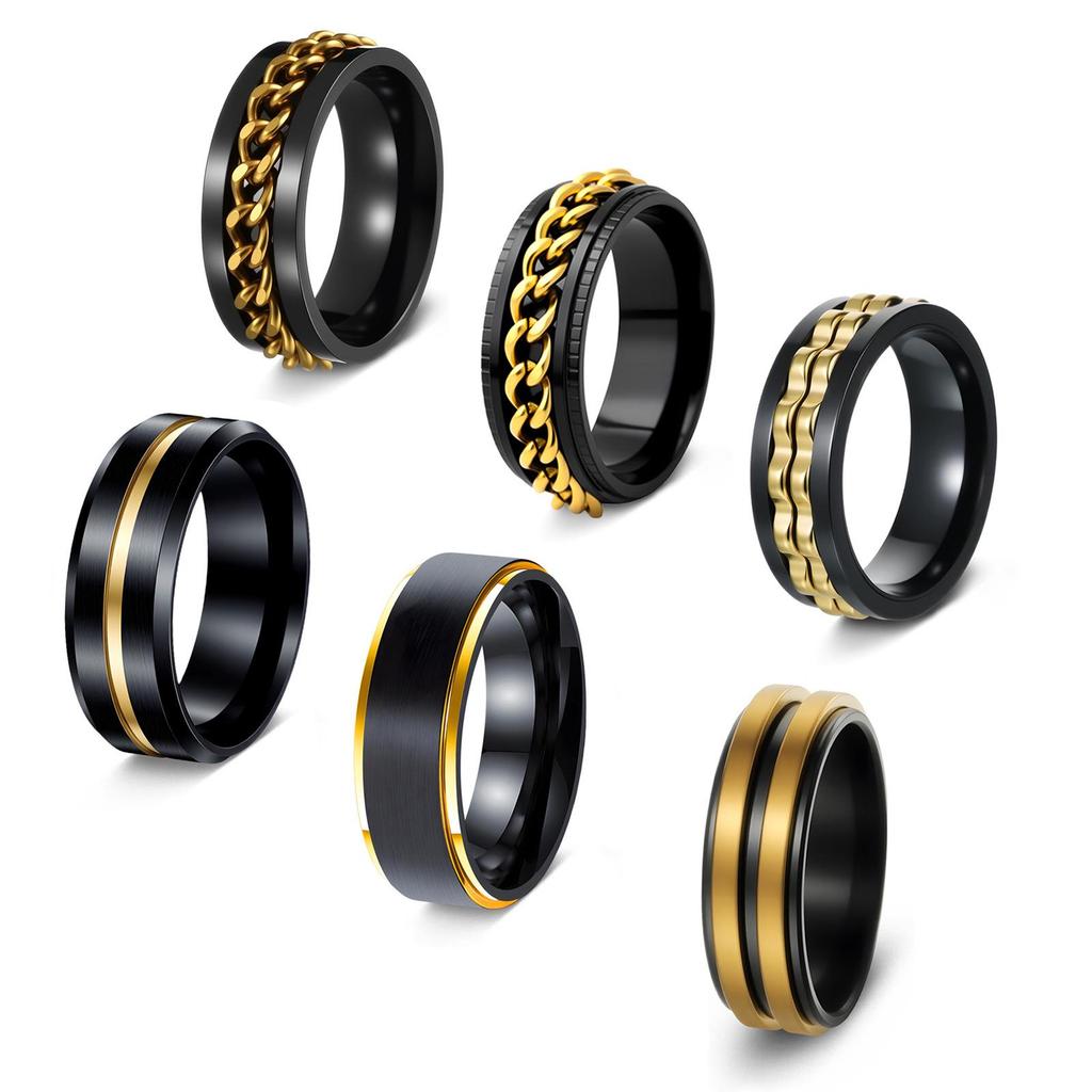 Schwarz Gold Titanstahl Mode Ring - Trendiger Edelstahl Schmuck