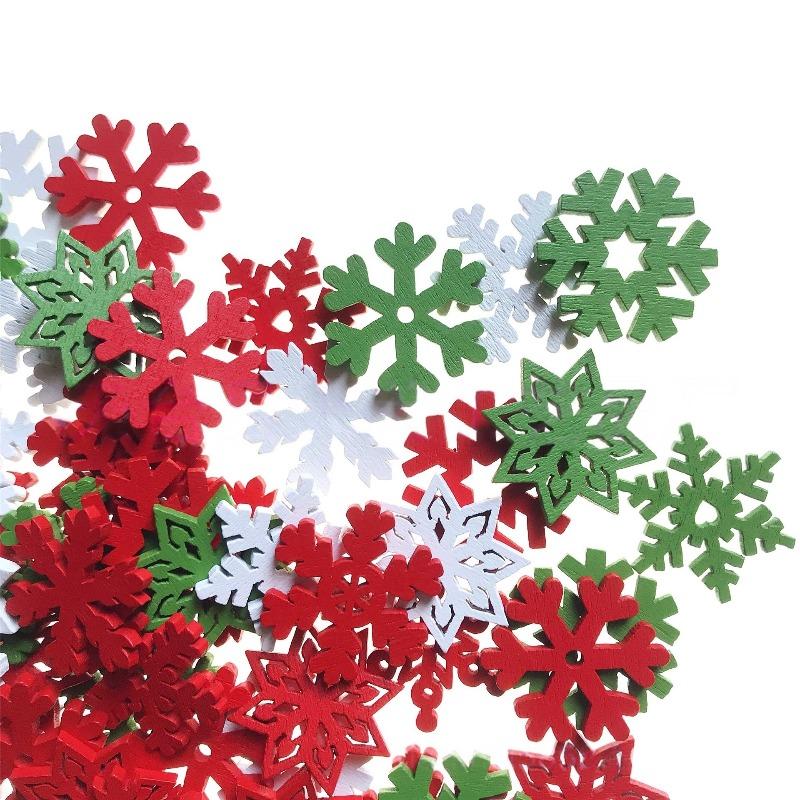 50PCS Snowflake Decorations Wood Slices Ornaments Christmas Cutouts Buttons Tags for Xmas Tree Hanging Painting DIY Crafts
