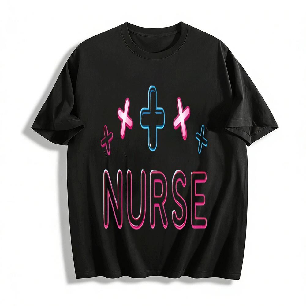 

Nurse Themed Print Casual Top Comfortable Breathable Daily T-Shirt Pure cotton T-shirt XXS