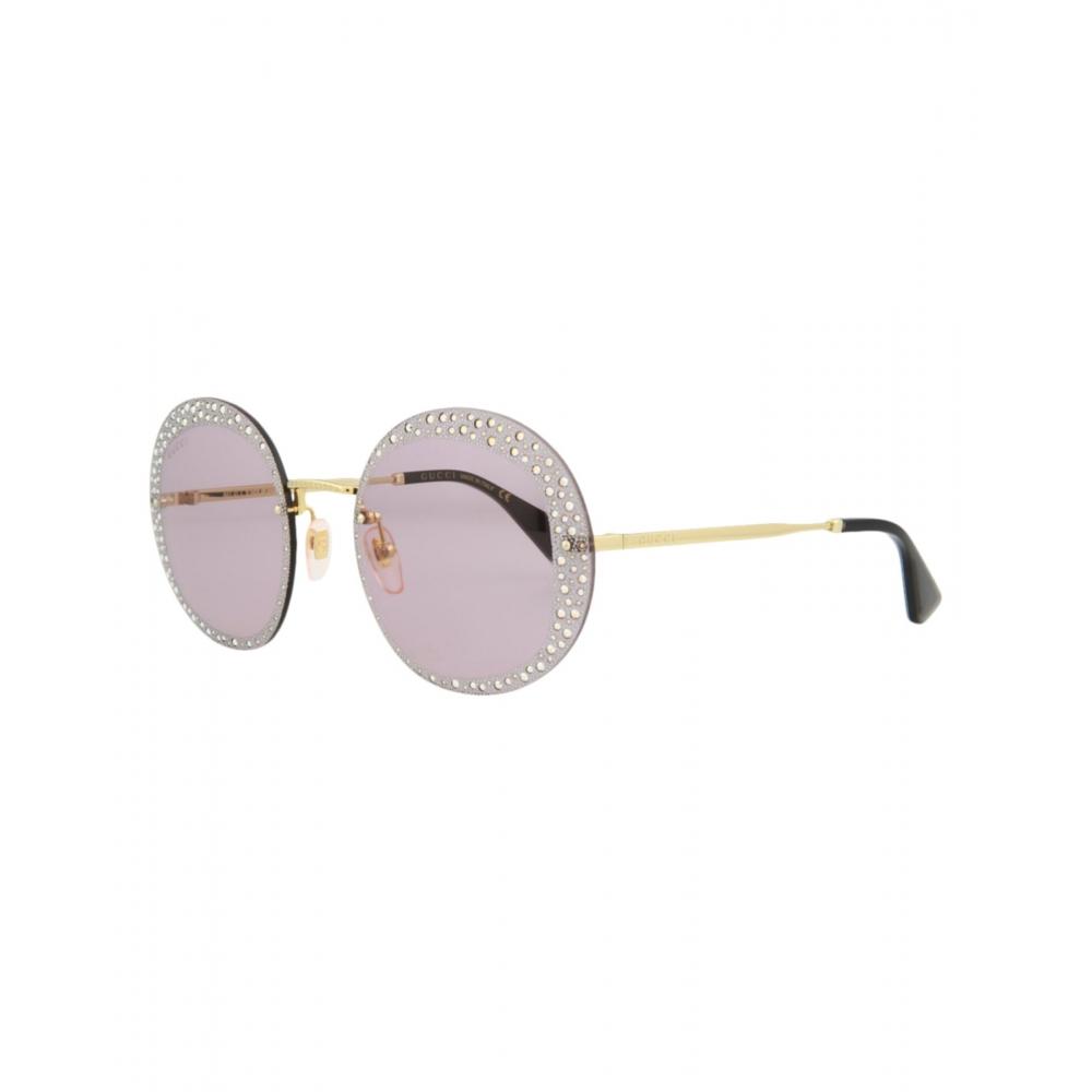 Gucci Round Frame Metal Sunglasses Gold Gold Violet