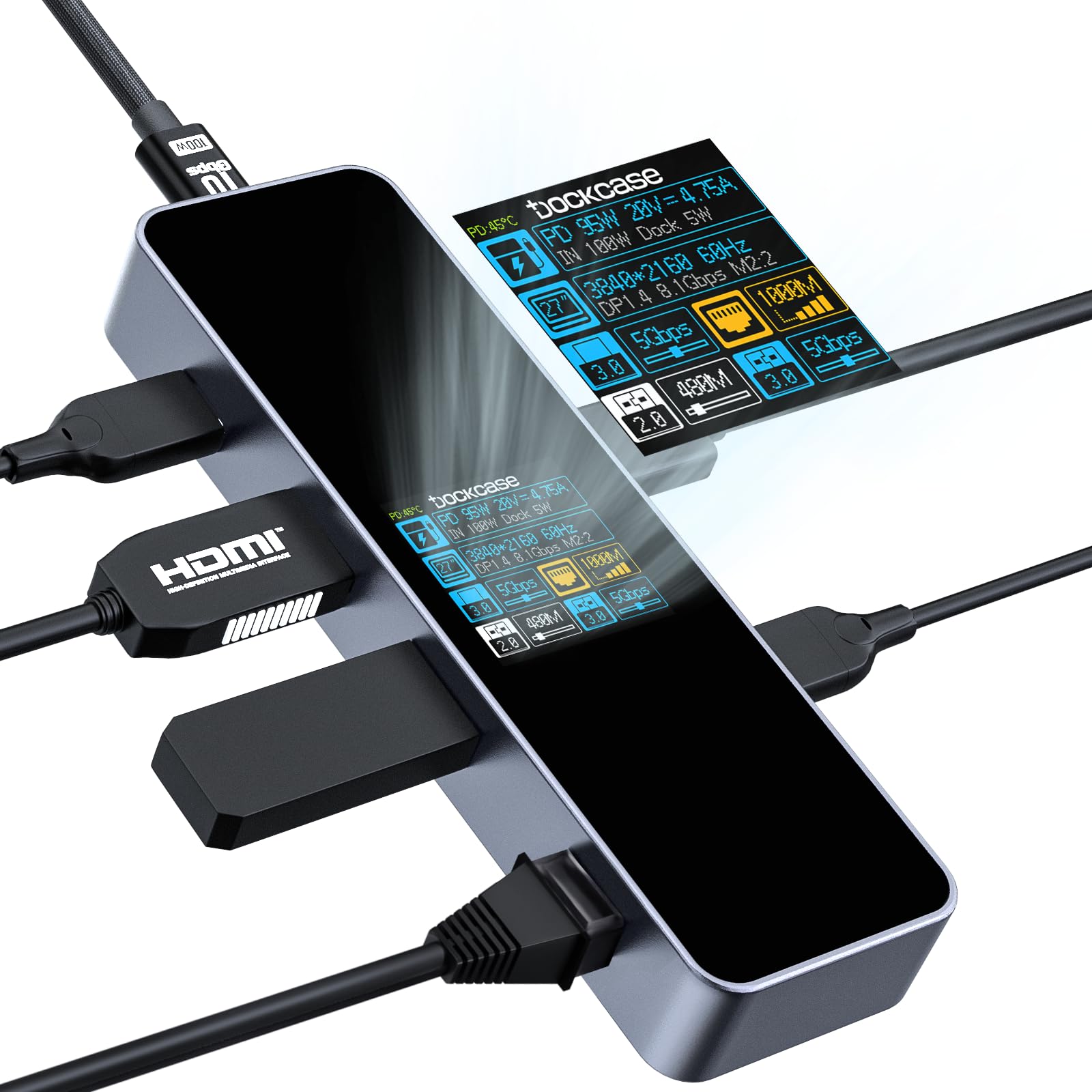 

DOCKCASE USB C 1000 Мбит/с LAN HDMI 5 Гбит/с Высокоскоростная передача данных PD100 Вт Быстрая функциональная совместимость и рассеивание тепла Мультимедийный хаб 6-в-1 Порт-хаб,