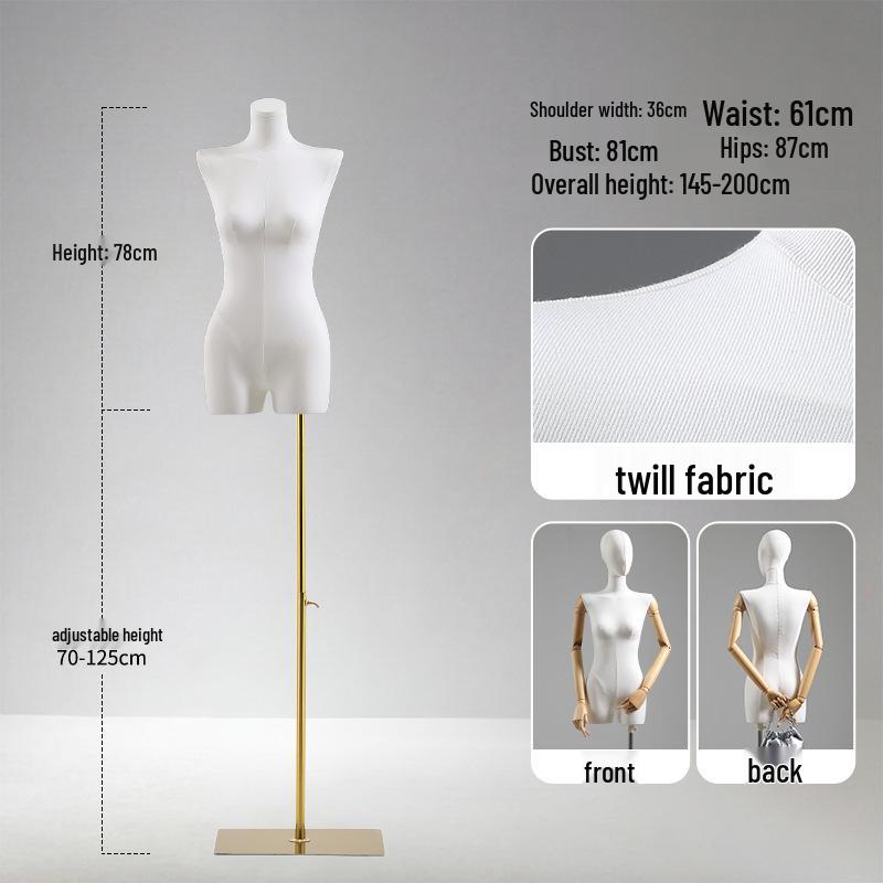 Luxury Full-Body Female Mannequin Display Stand: Fabric-Wrapped, Solid Wood