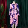 European and American Plus Size Women's Irregular Lapel Dress with Temperament Print