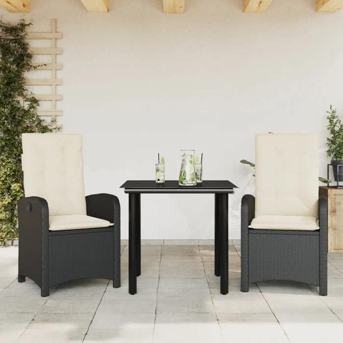 VidaXL 3-Piece Garden Dining Set with Cushions, Table and Chairs with Adjustable Backrest, Outdoor Patio Furniture 3212300