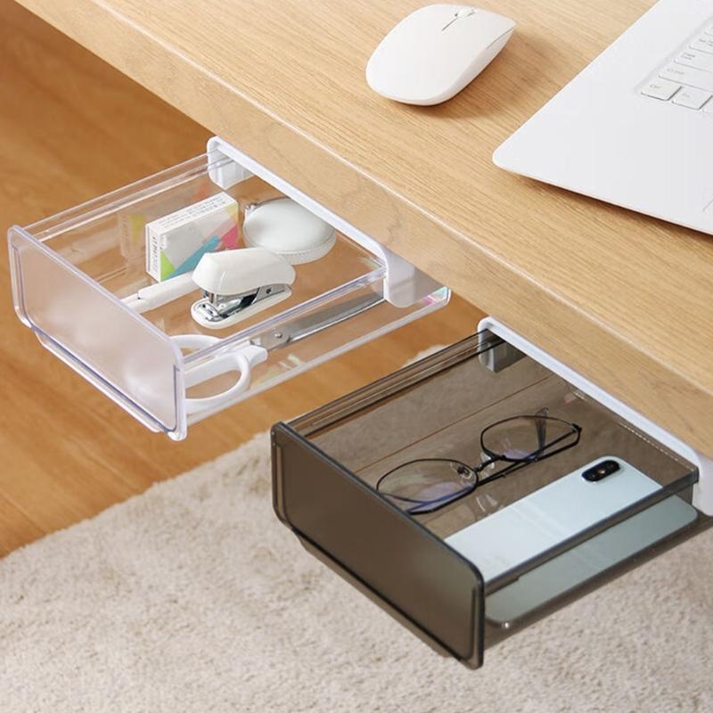 Durable Plastic Concealed Drawer Storage Box Under Desk with Strong Adhesive Drillless Installation for Space Saving Organization of Stationery and